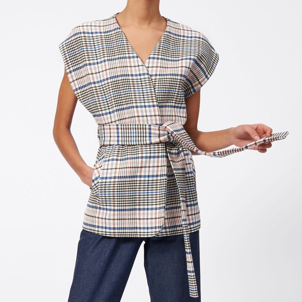 New Kal Rieman Plaid Belted Sleeveless Cardigan